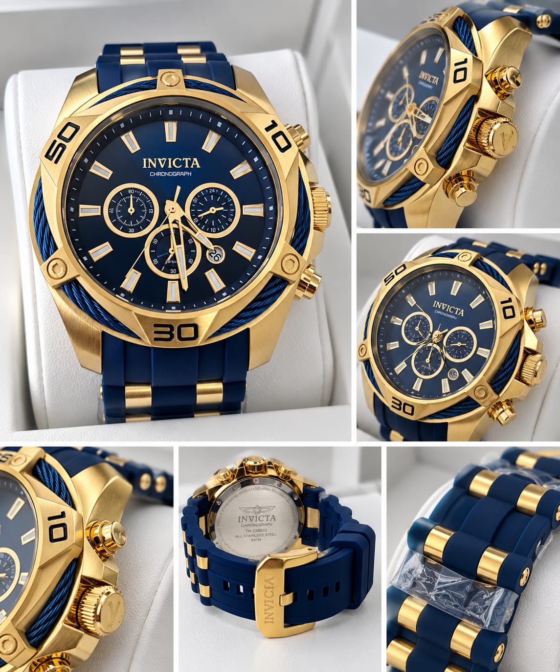 Invicta Bolt Men 50mm – Gold & Blue– Watch Men's