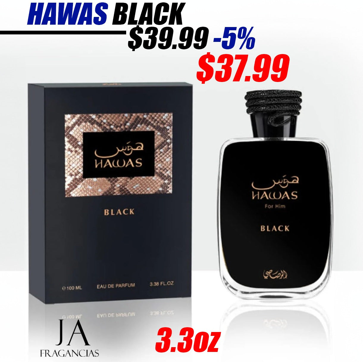 Hawas Black Eau de Parfum 3.4oz más 5 % Descuento Adicional