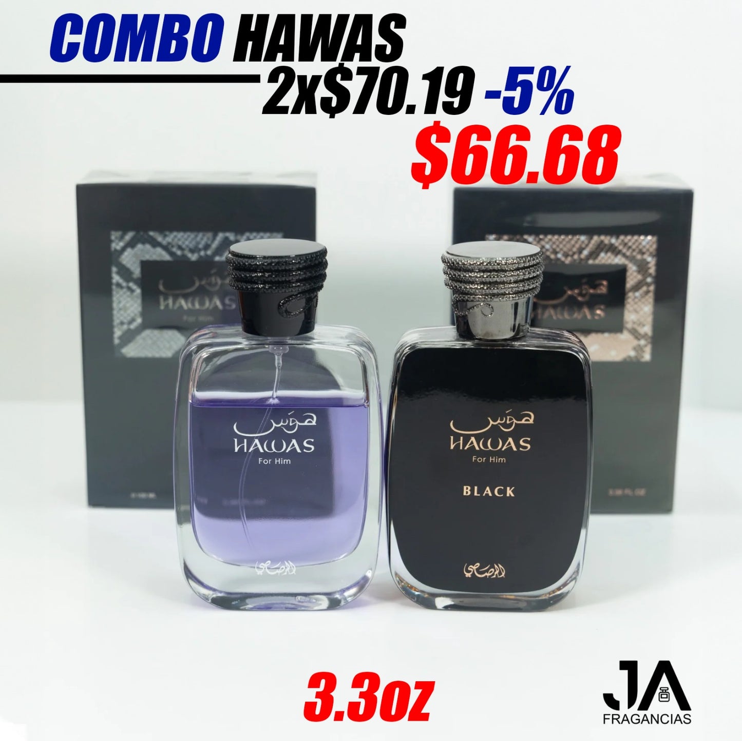 Hawas Rasasi y Black Pour Homme 3.4oz + 5% De Descuento