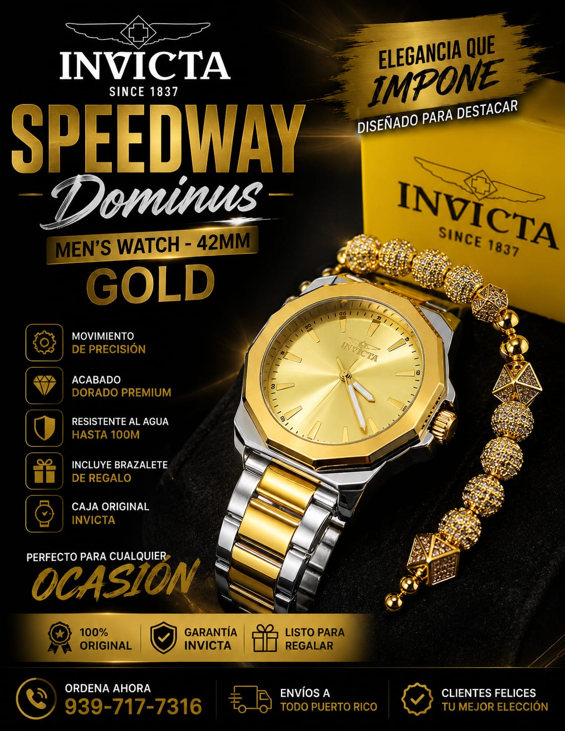 Invicta Speedway Dominus Men's Watch - 42mm. Gold Escoger