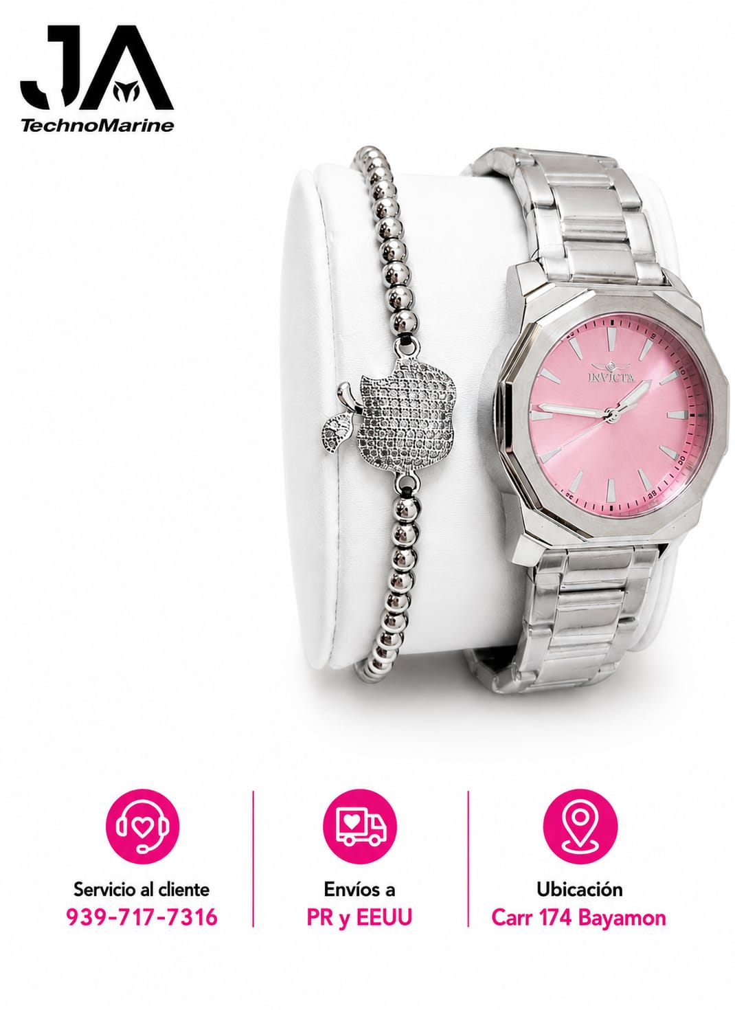 Invicta Speedway Facetio Women's Quartz Analog Steel Pink Dial 34mm Silver