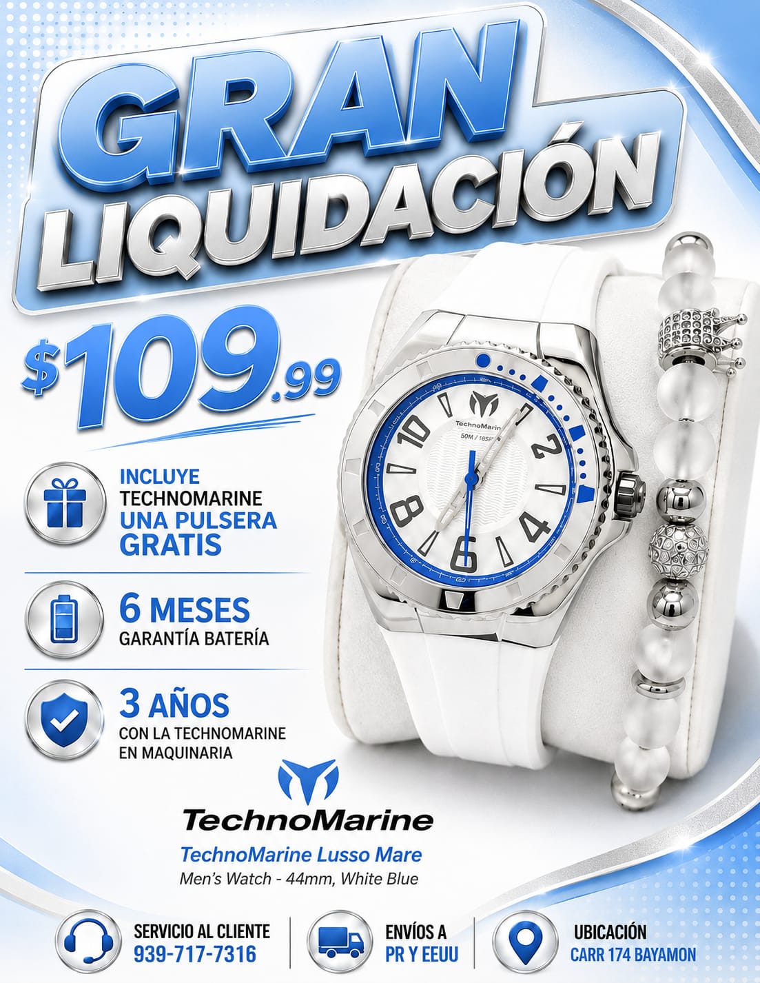 TechnoMarine Lusso Mare Men's Watch White 44mm