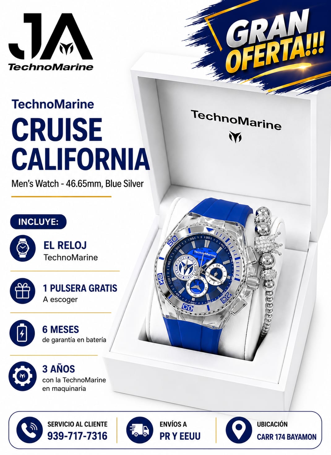 TechnoMarine Cruise California Men's Watch - 46.65mm, Blue Silver