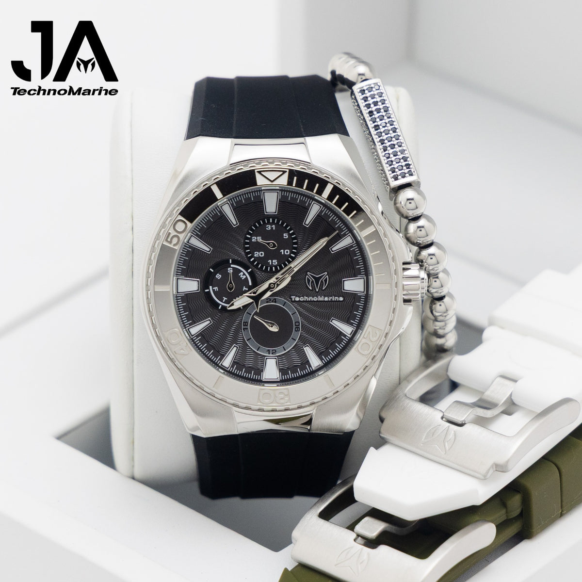 TechnoMarine Cruise California Watch - 40.57mm, Black, White, Pink - TechnoMarine Cruise California Men's Watch - 45mm, Black, White, Green Interchangeable Strap Silver - Black