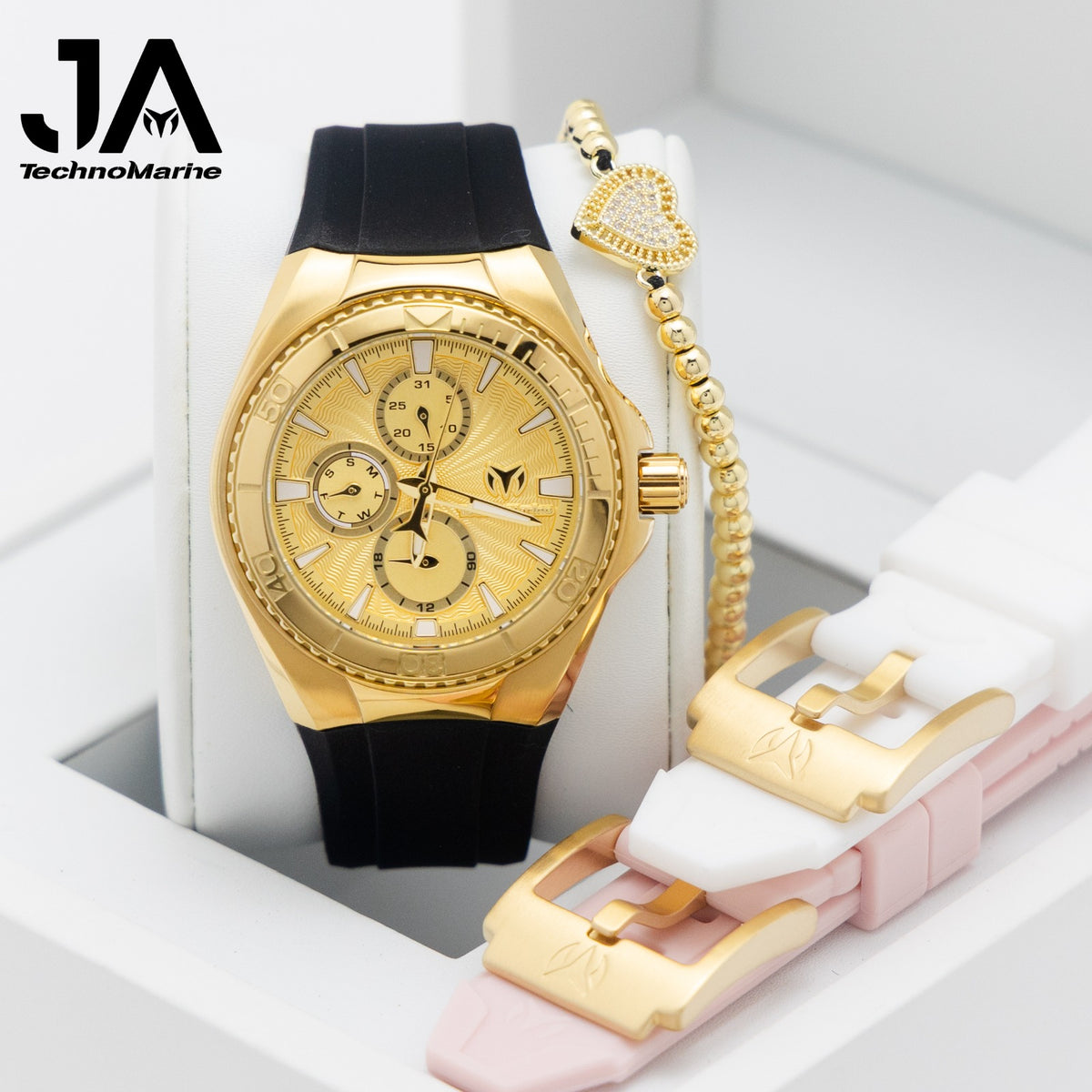 Set TechnoMarine Cruise California Men's Watch - 45mm Incluye 3 Correas, Negra, Blanca y Azul & Technomarine 40mm Cruise Chronograph Quartz Gold Dial Unisex Watch Dos Pulsera Gratis Negra, Blanca y Rosa 5% De Descuento Adicional $299.99 % Aplicado