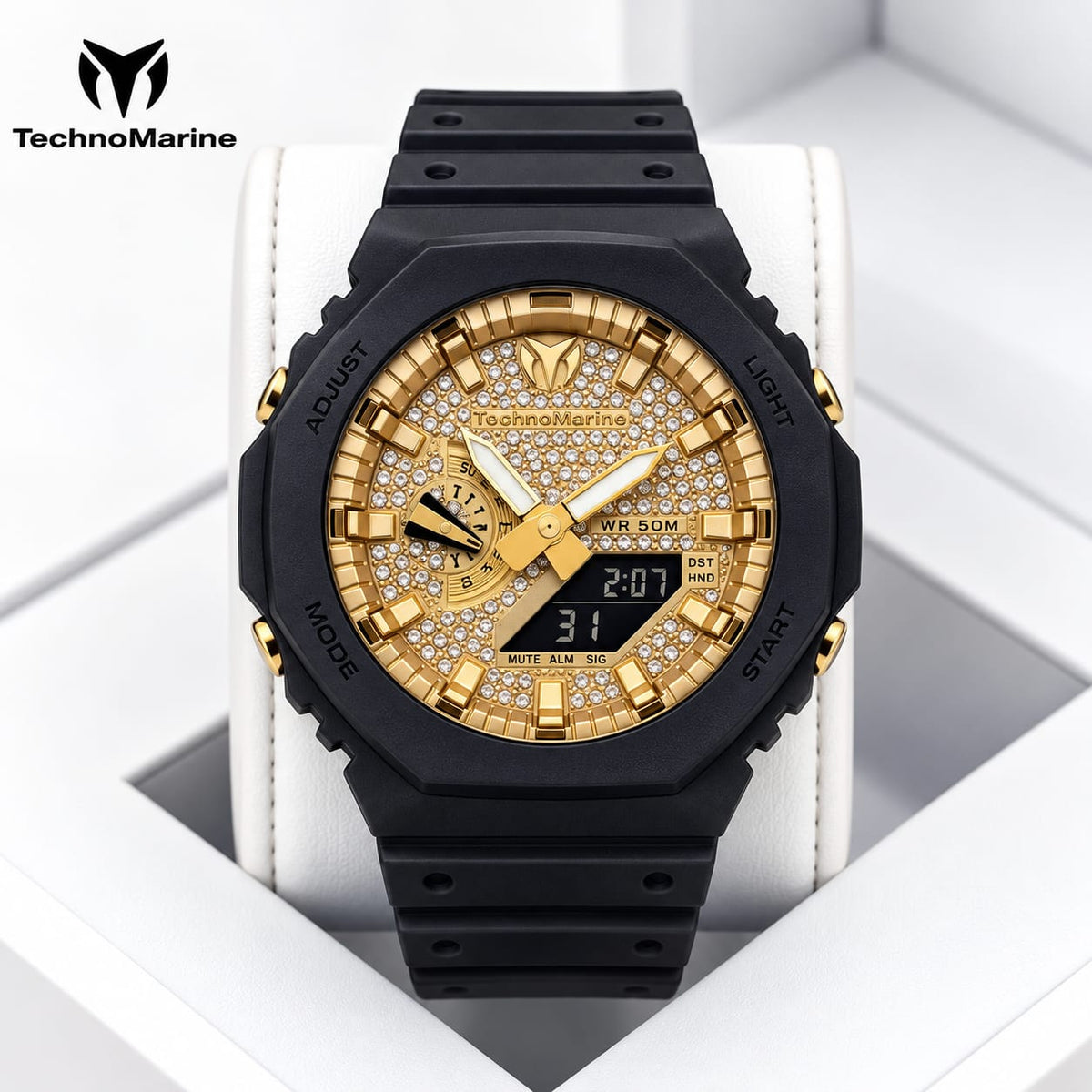 TechnoMarine HydraTech Nautilus with Stones Digital unisex Watch – black & Gold- 45.7mm Incluye pulsera gratis