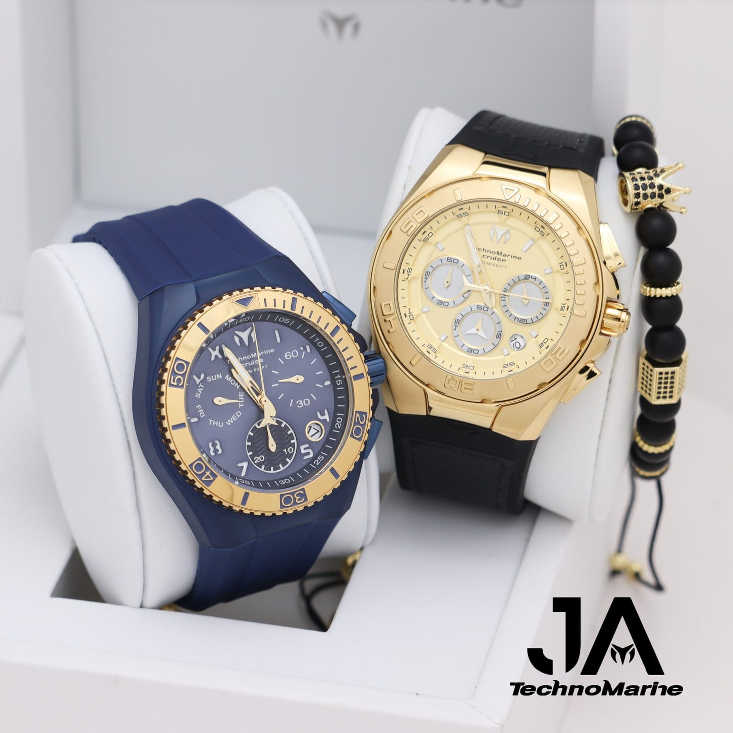 Technomarine Men's Cruise 46 mm Black Leather Band Steel Case Quartz Gold And Gold-Tone Dial Watch And TechnoMarine Cruise California Men's Watch Blue