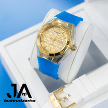 Cargar imagen en el visor de la galería, Technomarine 40 mm Cruise Monogram Gold Dial White And Blue Silicone Unisex Watch Una Pulcera Gratis
