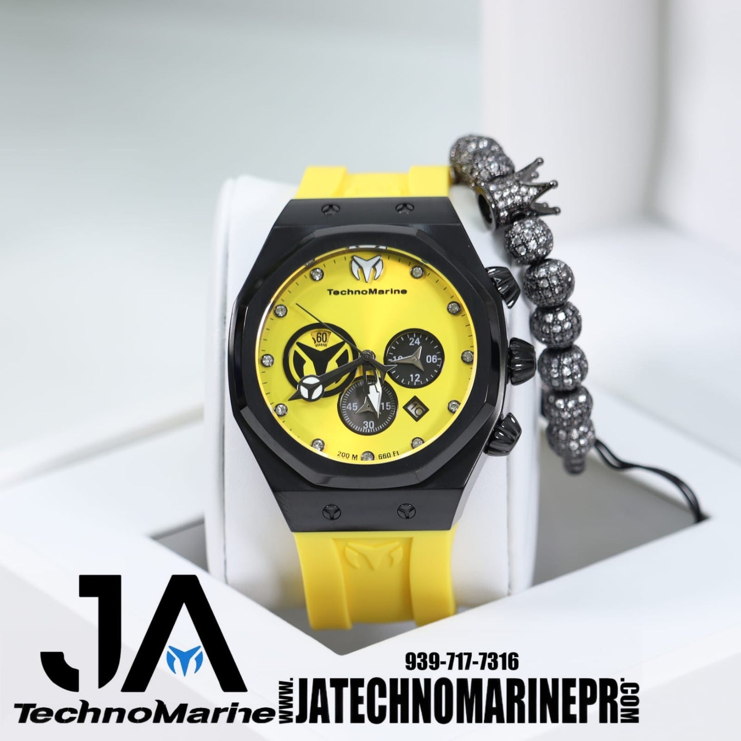 Technomarine Men's Reef Sun Stainless Steel Quartz Watch With Silicone Strap Yellow