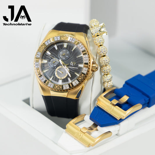 TechnoMarine Custom Moissanite Cruise California Men's Watch - 45mm, Black, White, Blue Modelo 52