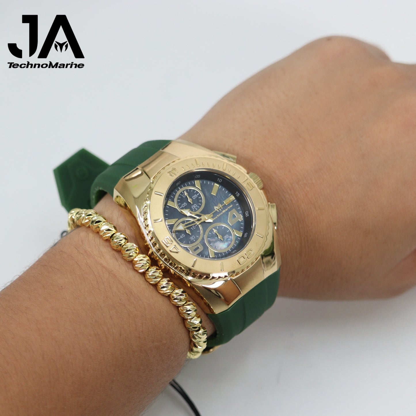 New Modelo 2025  TechnoMarine Cruise Original Men's Watch w/ Mother of Pearl Dial 44 mm, Black, Gold Green with Interchangeable Strap