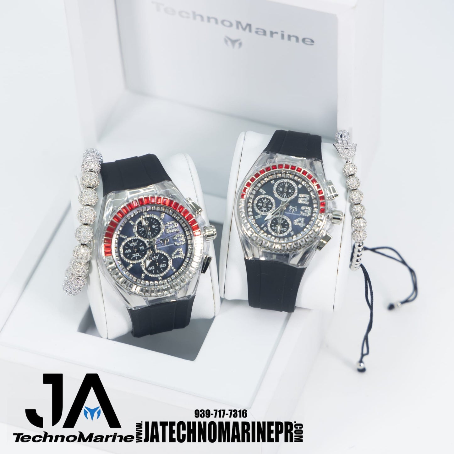 Set TechnoMarine Cruise Glitz 45 mm and 40 MM Watch - Black Silver Una Pulsera Gratis