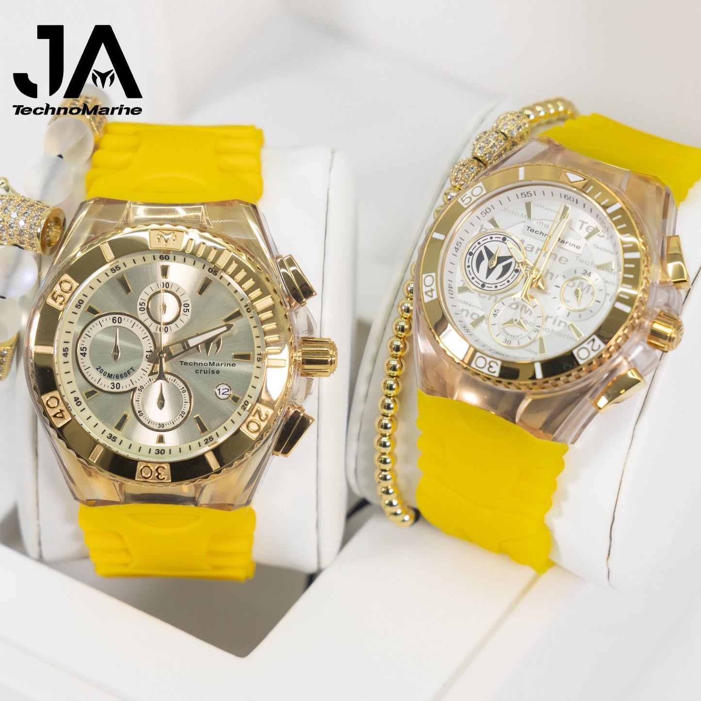 Technomarine Cruise Star Champagne 46mm y TechnoMarine Cruise California Women's Watch w/ Mother of Pearl Dial - 40.57mm Correa Amarilla