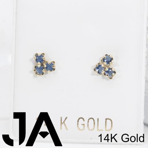 Zirconias De Tres Piedras Azul En 14k