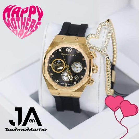 Technomarine Women Reef Sun Stainless Steel Quartz Watch With Silicone Strap 40mm Gold