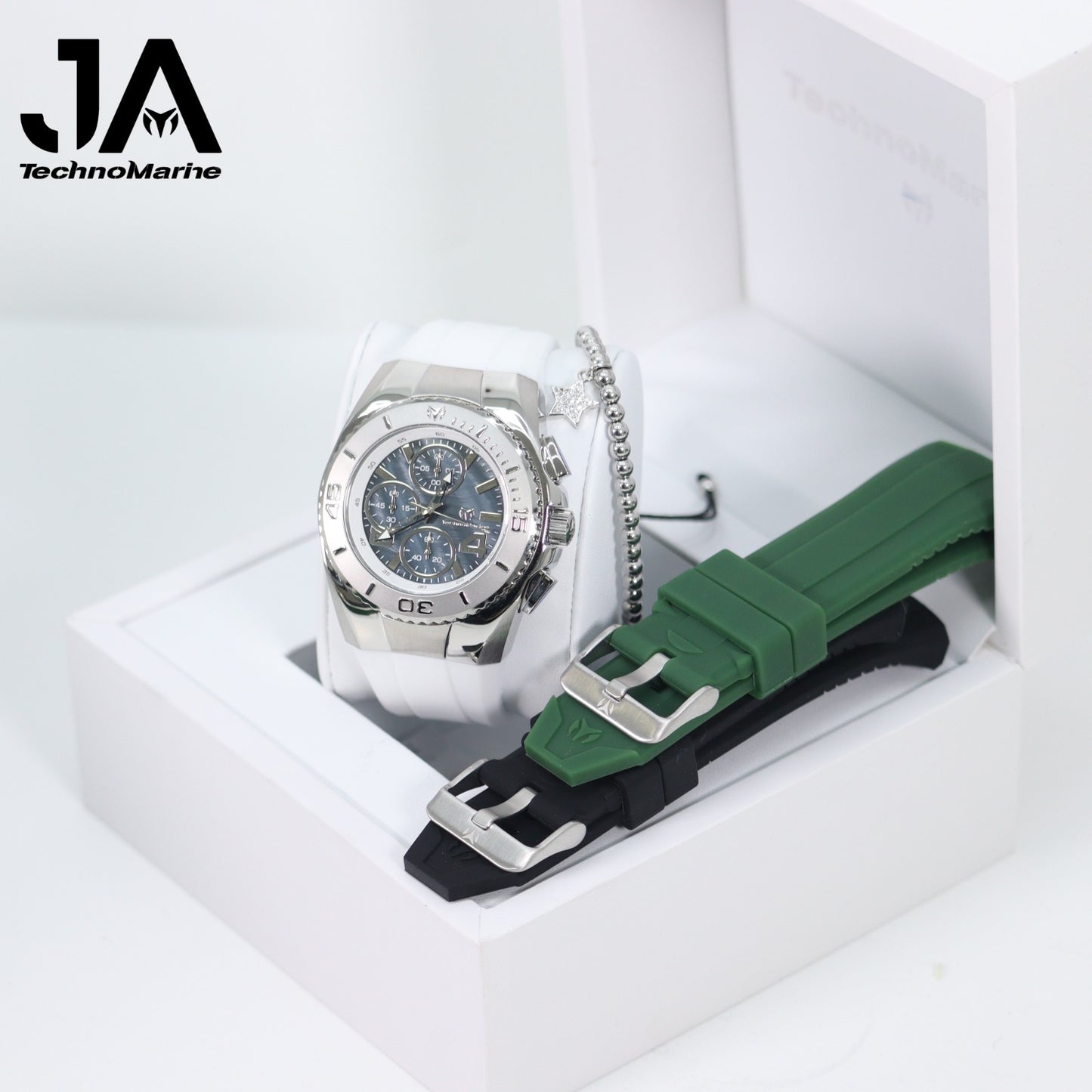 New Modelo 2025  TechnoMarine Cruise Original Men's Watch w/ Mother of Pearl Dial 44 mm, Black, Silver Green with Interchangeable Strap