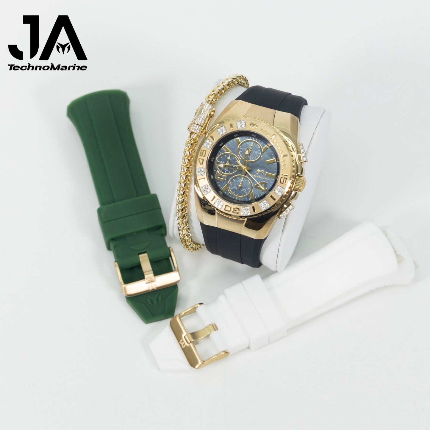 New Modelo 2025  TechnoMarine Cruise Original Men's Watch w/ Mother of Pearl Dial 44 mm, Black, Silver Green with Interchangeable Strap Custom