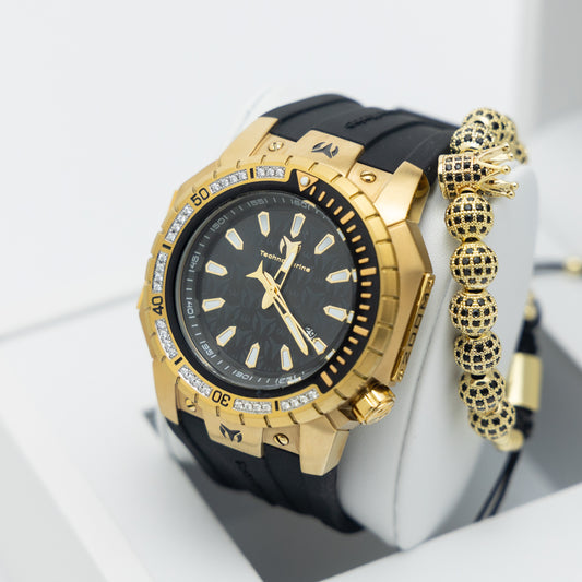TechnoMarine Manta Custom Quartz Gold Dial Men's Watch Una Pulsera Gratis