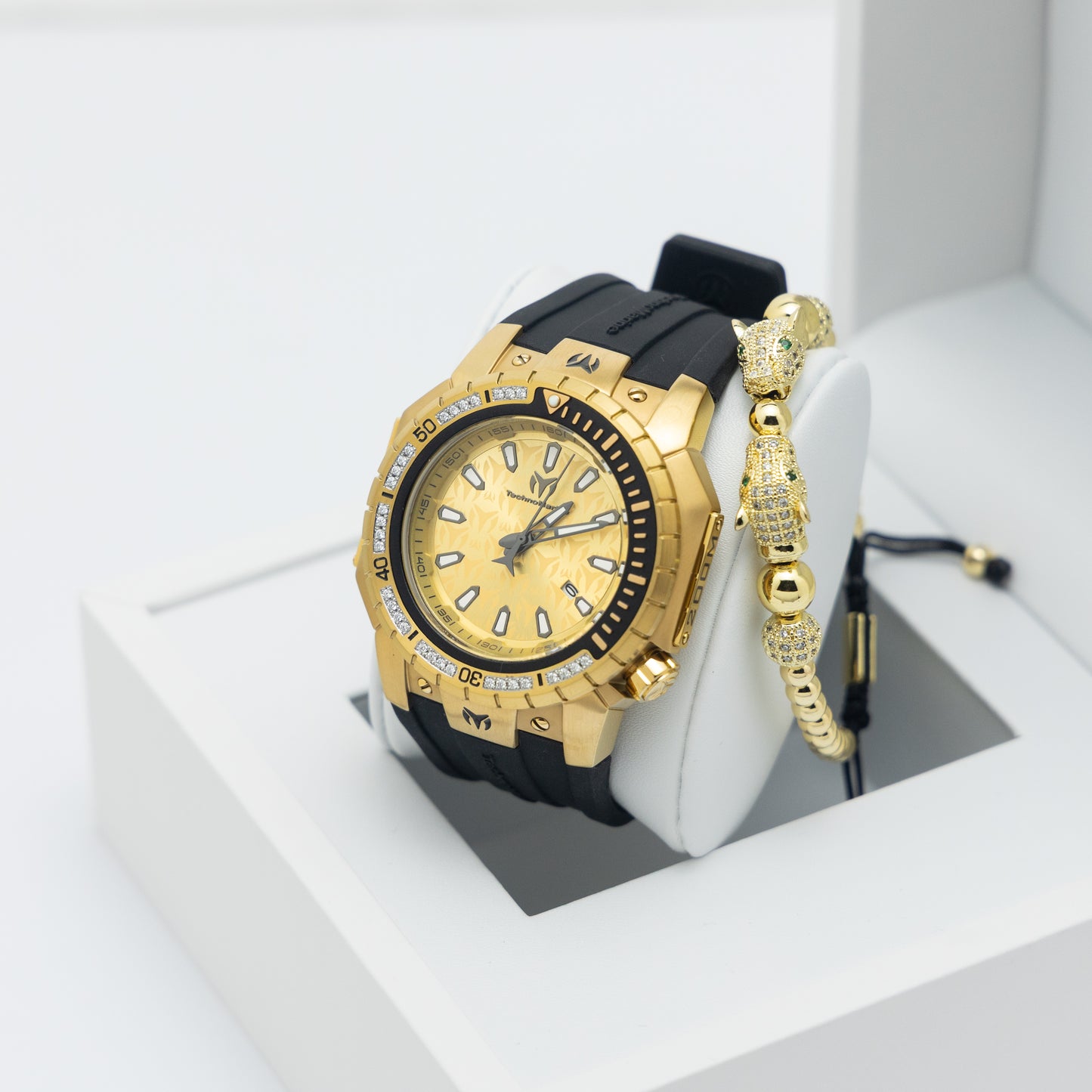 TechnoMarine Manta Custom Quartz Gold Dial Men's Watch Una Pulsera Gratis