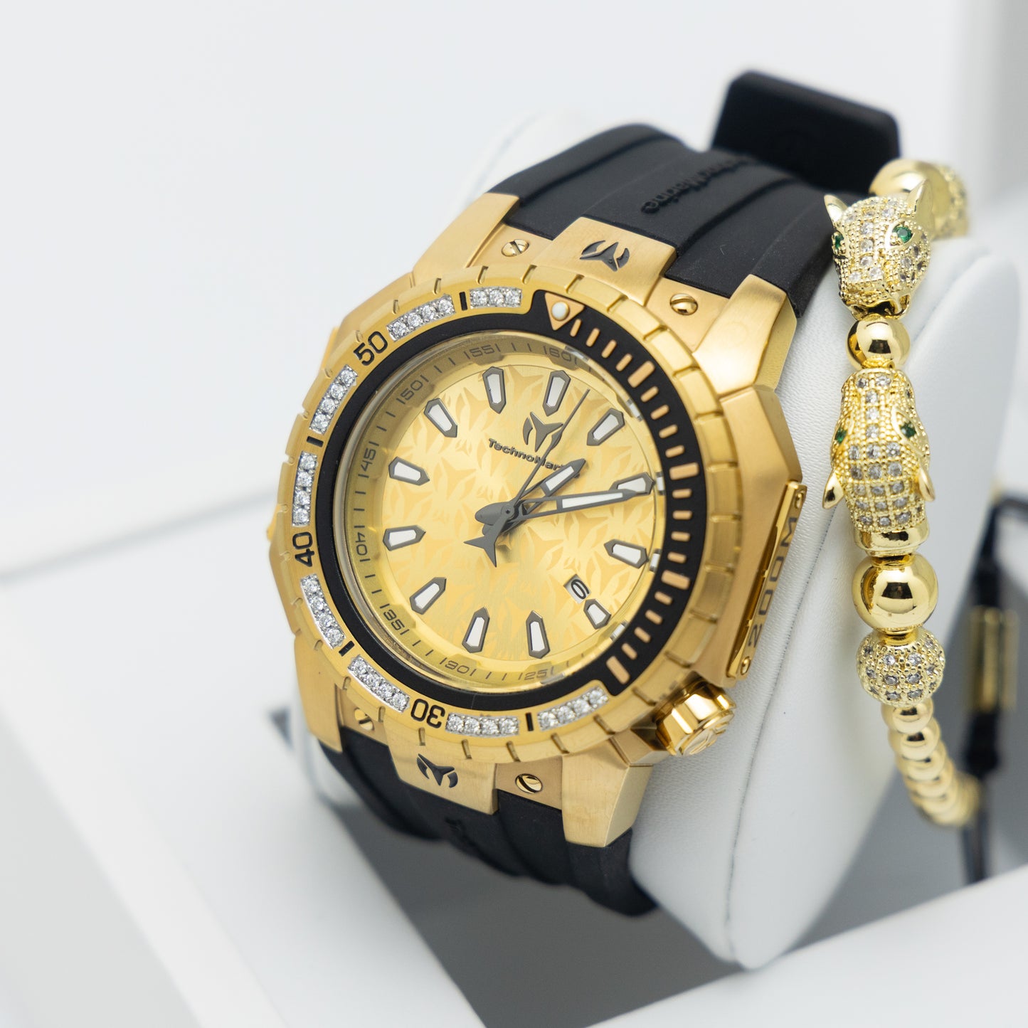 TechnoMarine Manta Custom Quartz Gold Dial Men's Watch Una Pulsera Gratis