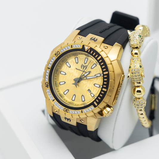 TechnoMarine Manta Custom Quartz Gold Dial Men's Watch Una Pulsera Gratis