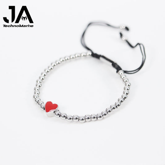 🎁 Pulsera De Corazón Rojo Mujer Silver Ajustable Stainless Steel (Discount)
