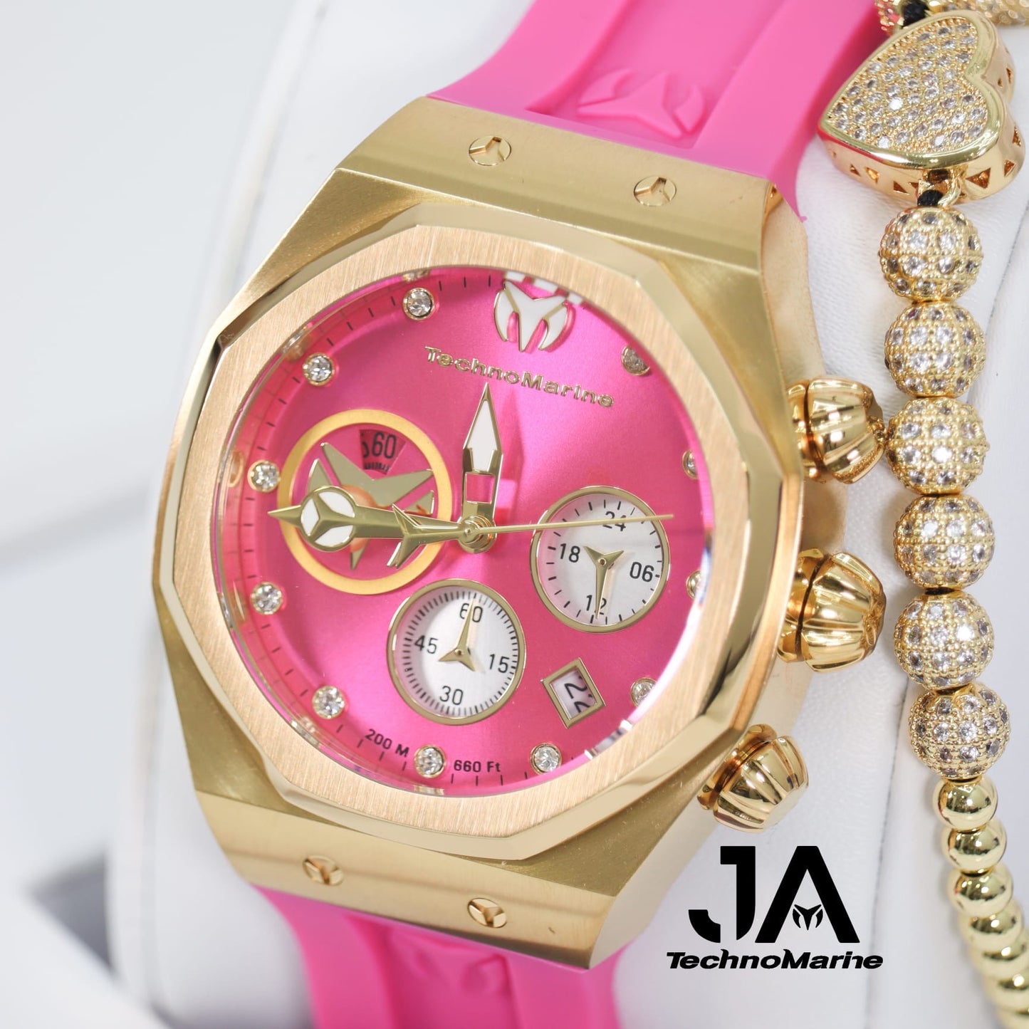 Technomarine Women Reef Sun Stainless Steel Quartz Watch With Silicone Strap 40mm Pink