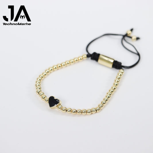 Pulsera De Corazón Negra Mujer Dorada Ajustable Stainless Steel