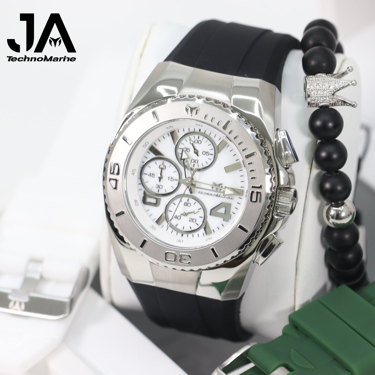 New Modelo 2025  TechnoMarine Cruise Original Men's Watch w/ Mother of Pearl Dial 44 mm, Black, Silver Green with Interchangeable Strap