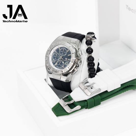 New Modelo 2025  TechnoMarine Cruise Original Men's Watch w/ Mother of Pearl Dial 44 mm, Black, Silver Green with Interchangeable Strap Custom Moisanite