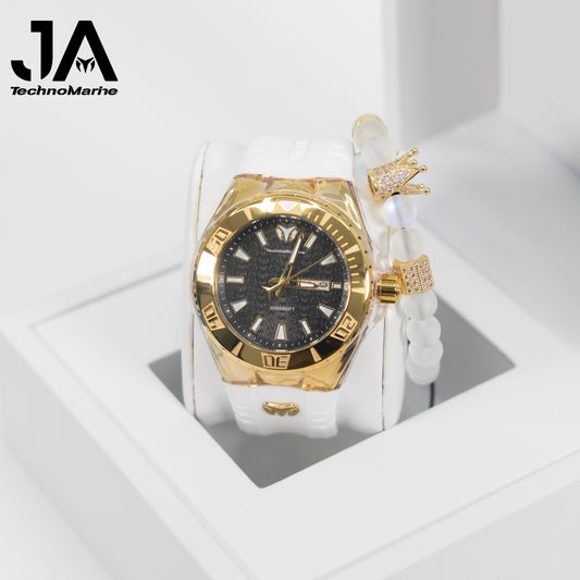 TechnoMarine Cruise Monogram Men's Watch - 47.8mm Correa Blanca, Fondo Negro