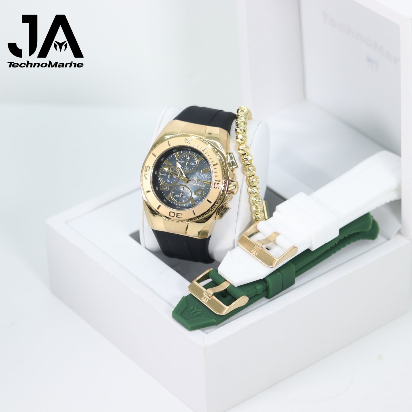 New Modelo 2025  TechnoMarine Cruise Original Men's Watch w/ Mother of Pearl Dial 44 mm, Black, Gold Green with Interchangeable Strap