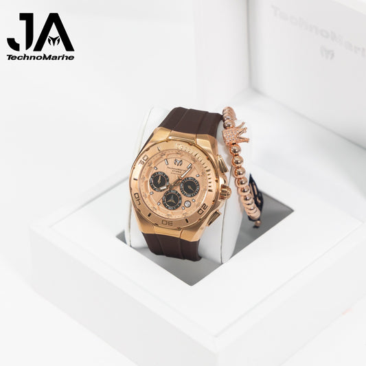 Technomarine Cruise Steel Men's Watch - Rose Gold 45mm, Con Correa Marrón