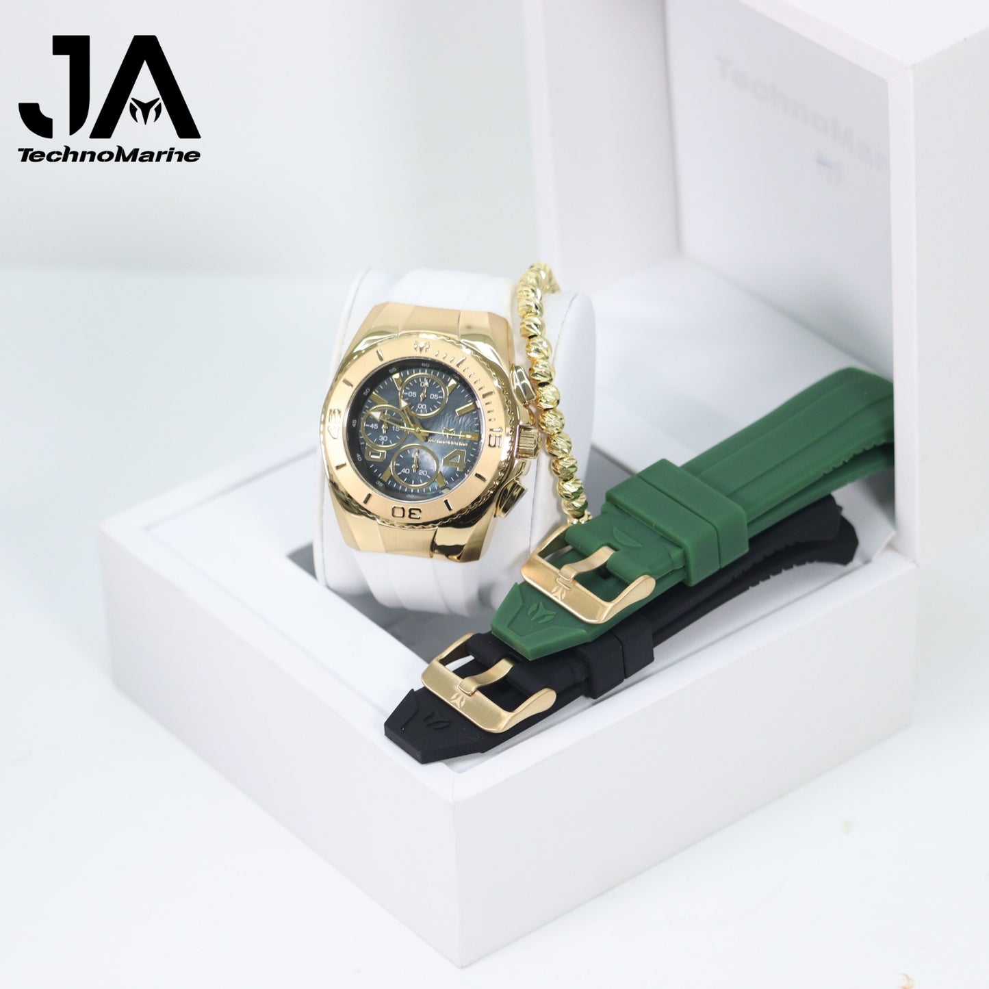 New Modelo 2025  TechnoMarine Cruise Original Men's Watch w/ Mother of Pearl Dial 44 mm, Black, Gold Green with Interchangeable Strap