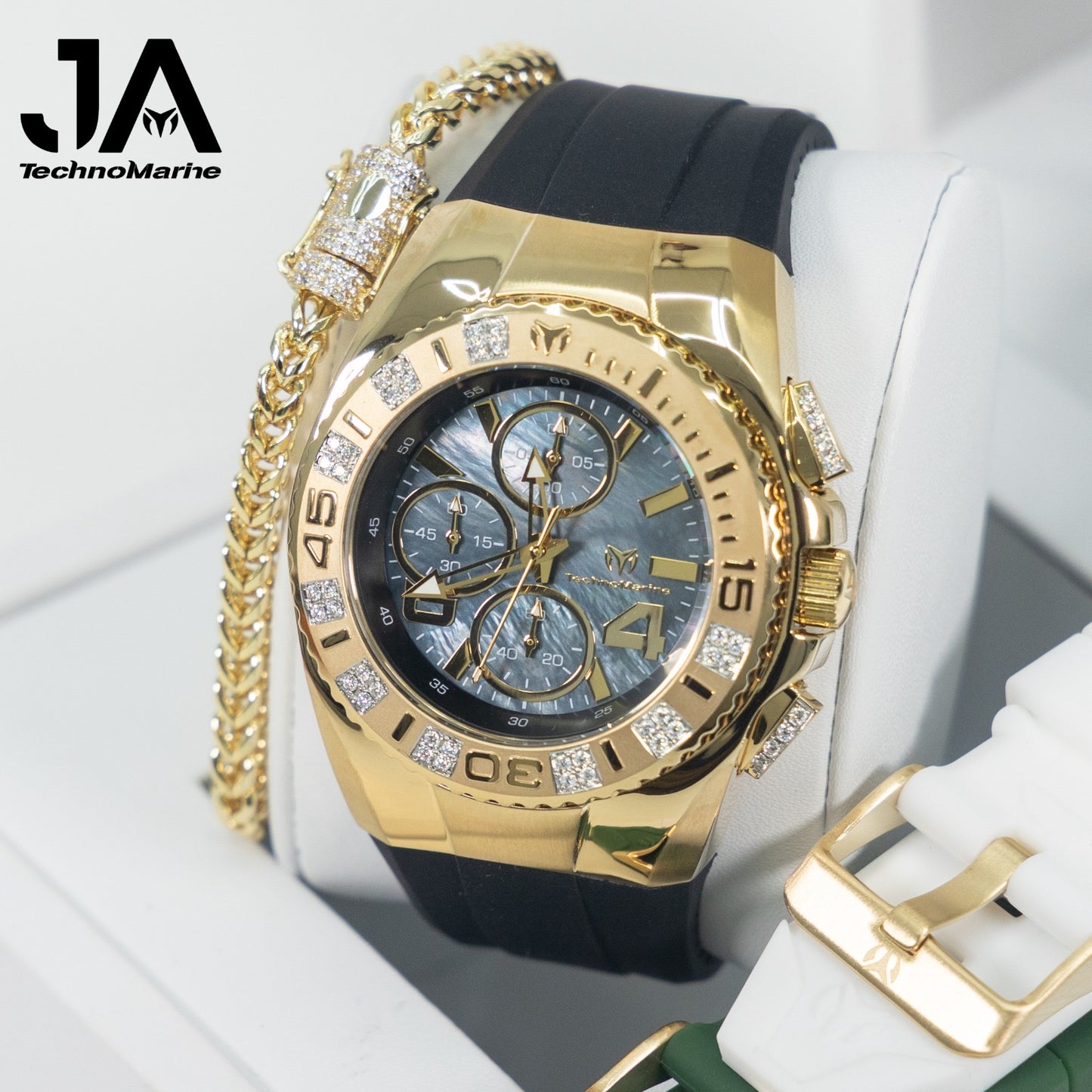 New Modelo 2025  TechnoMarine Cruise Original Men's Watch w/ Mother of Pearl Dial 44 mm, Black, Silver Green with Interchangeable Strap Custom