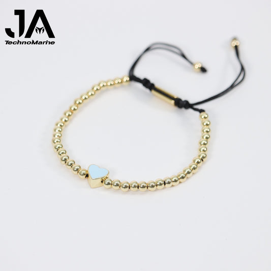 Pulsera De Corazón Azul Mujer Dorada Ajustable Stainless Steel