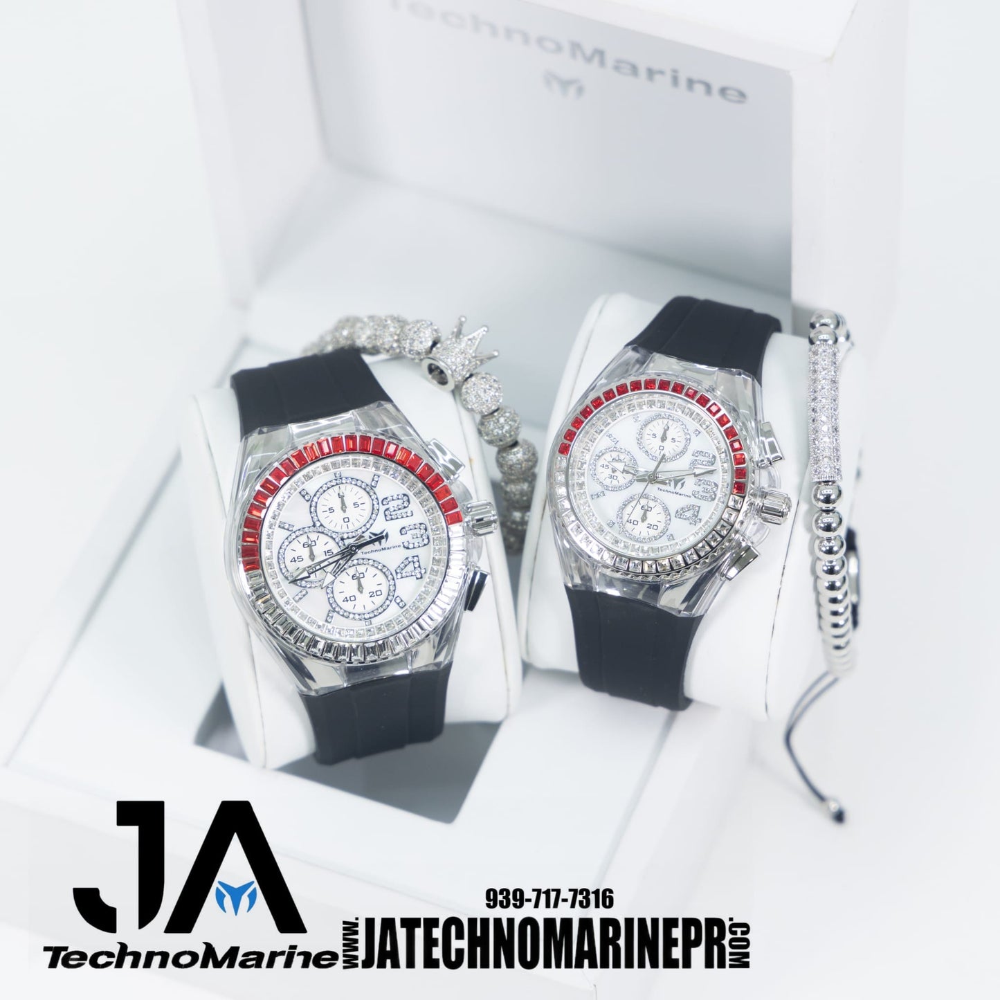 Set TechnoMarine Cruise Glitz 45 mm and 40 MM Watch - Black Silver Una Pulsera Gratis