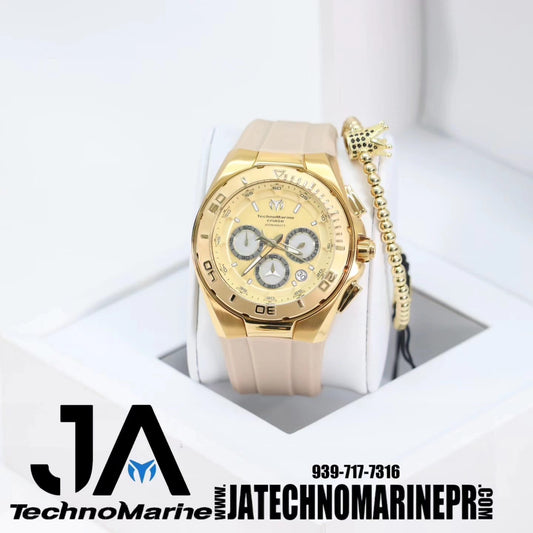 Technomarine Cruise Steel Quartz Men's Watch - 45mm Stainless Steel Gold and Gold Correa Crema