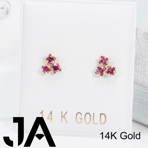 Zirconias Tres Piedras Rosada En 14k