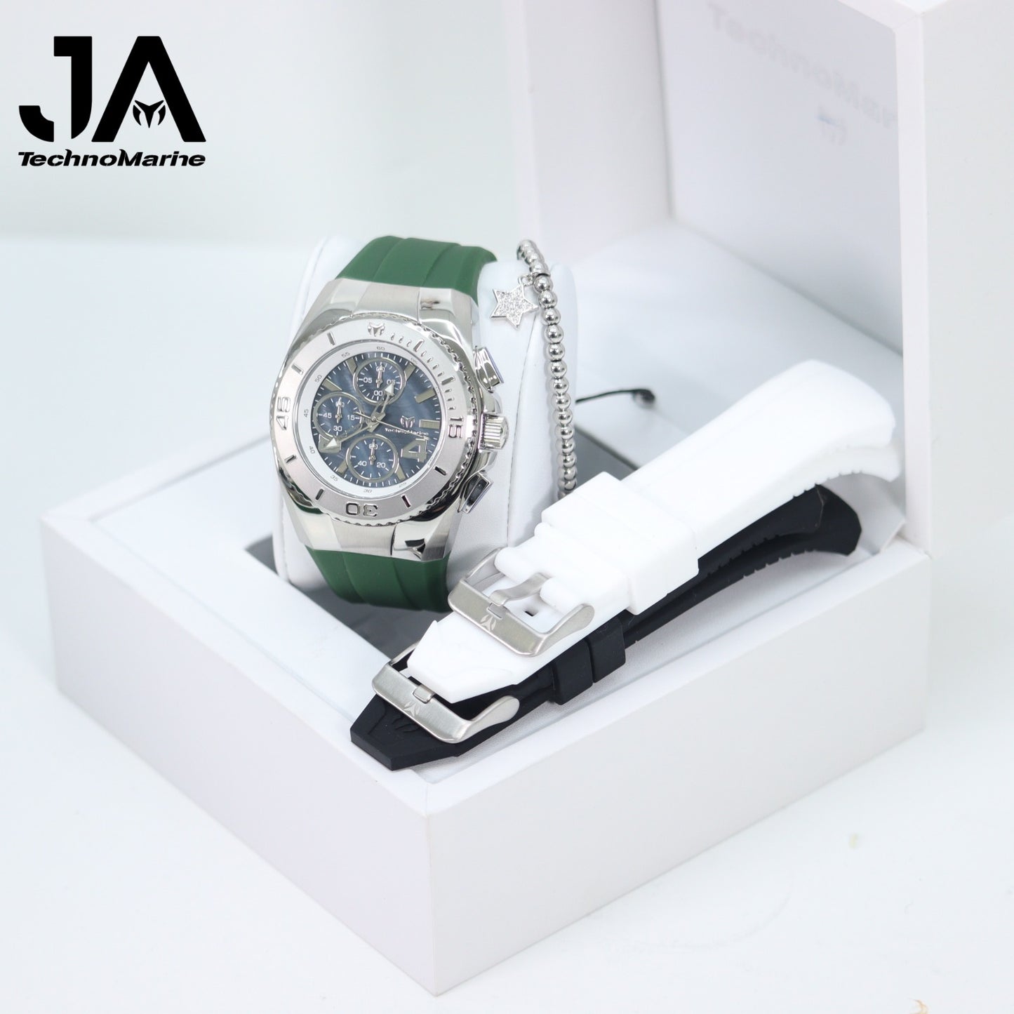 New Modelo 2025  TechnoMarine Cruise Original Men's Watch w/ Mother of Pearl Dial 44 mm, Black, Silver Green with Interchangeable Strap