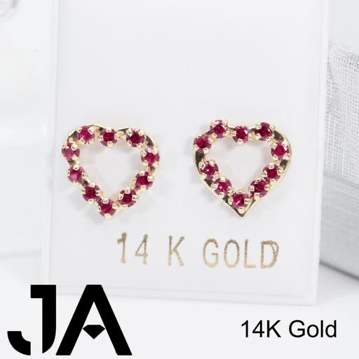 Zirconias De Corazon con Bolitas Rojas en 14k