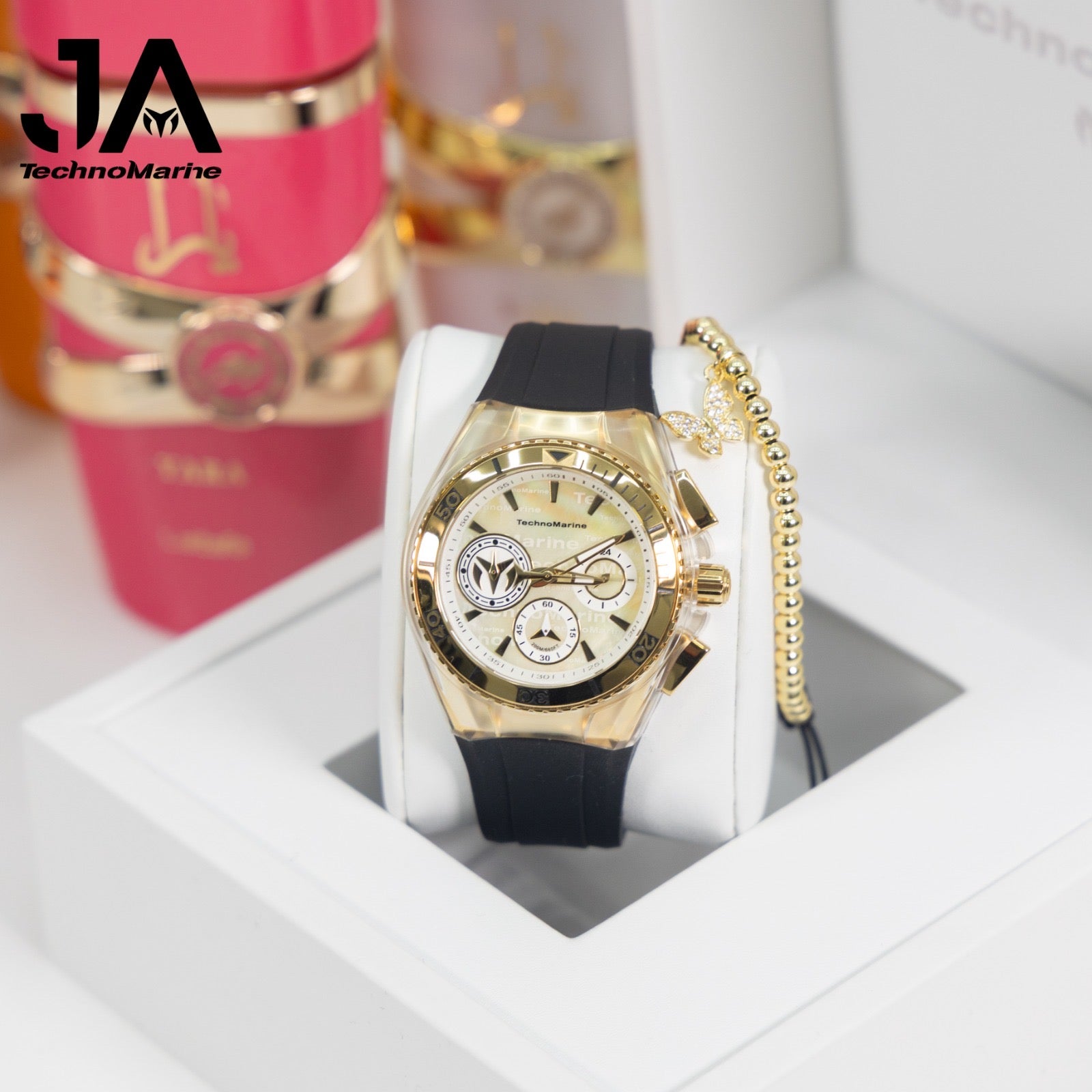 Combito Technomarine California Mujer Cruise Quartz Watch Gold 40mm + Perfume + Pulsera