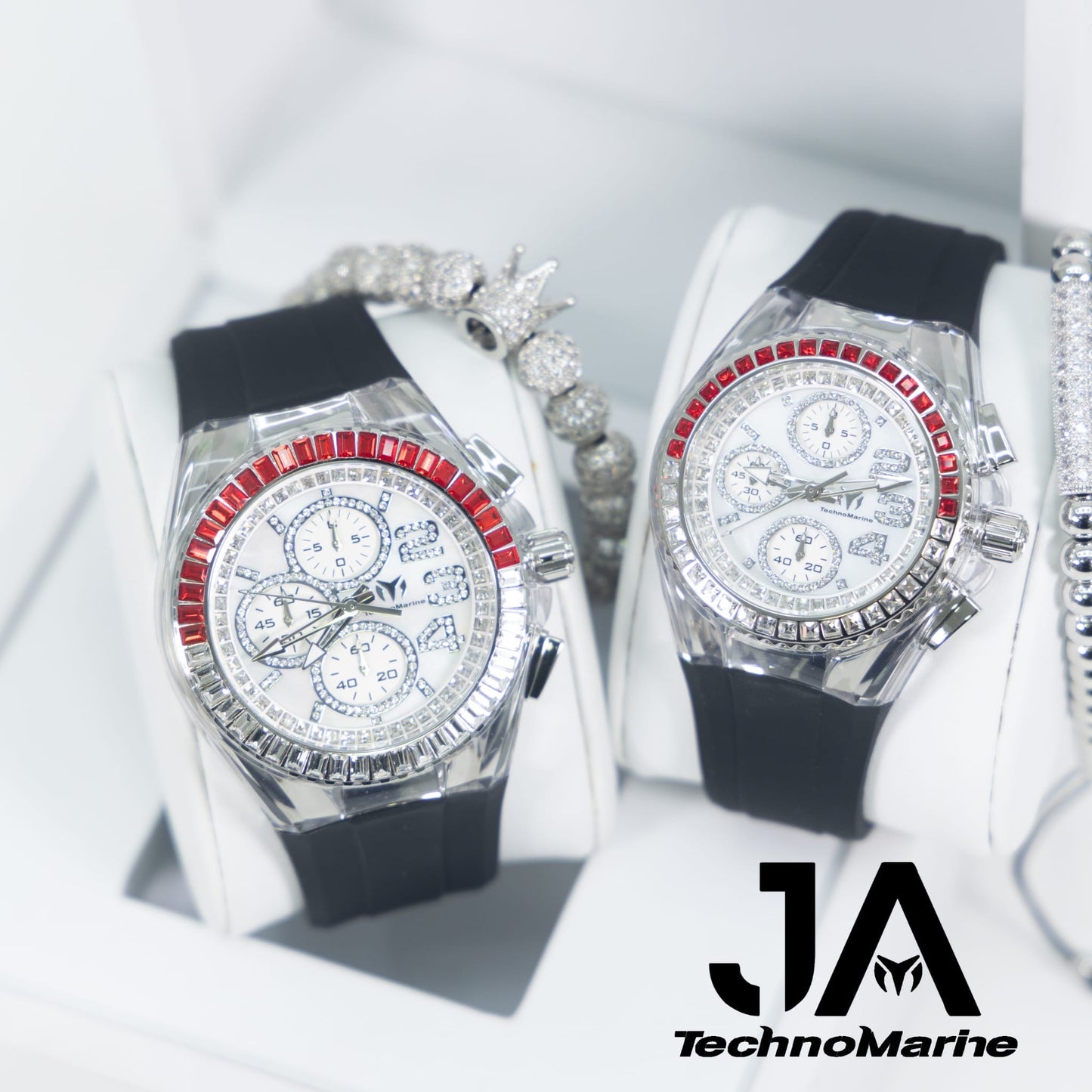 Set TechnoMarine Cruise Glitz 45 mm and 40 MM Watch - Black Silver Una Pulsera Gratis