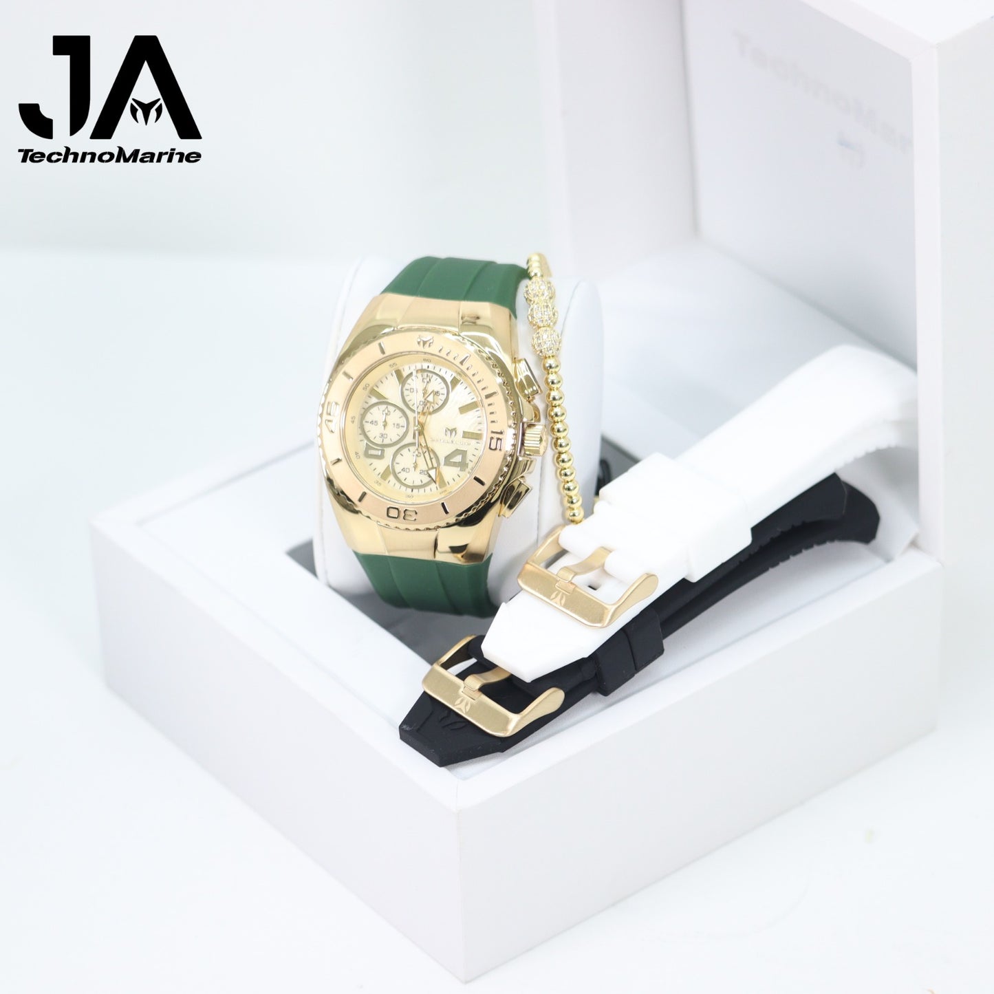 New Modelo 2025  TechnoMarine Cruise Original Men's Watch w/ Mother of Pearl Dial 44 mm, Black, Silver Green with Interchangeable Strap