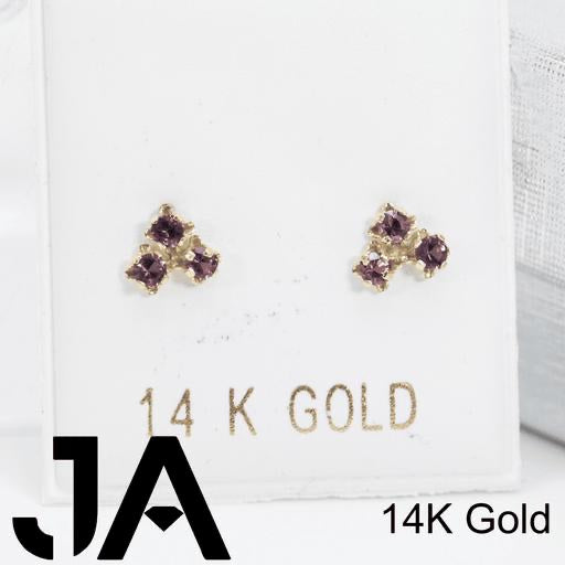 Zirconias De Tres Piedras Violeta En 14k