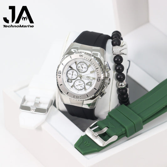 New Modelo 2025  TechnoMarine Cruise Original Men's Watch w/ Mother of Pearl Dial 44 mm, Black, Silver Green with Interchangeable Strap