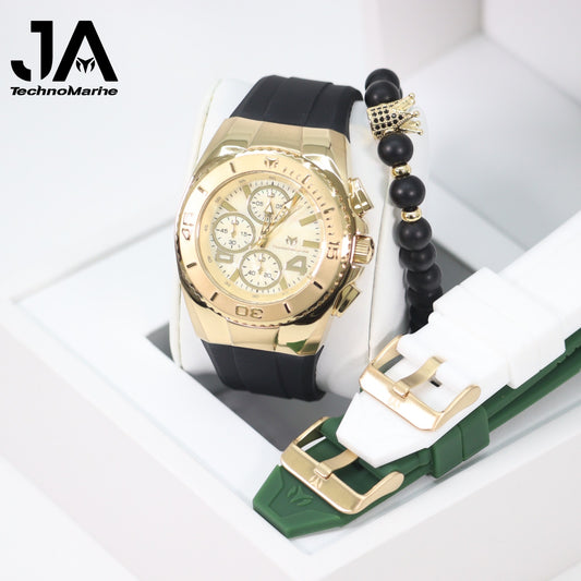 New Modelo 2025  TechnoMarine Cruise Original Men's Watch w/ Mother of Pearl Dial 44 mm, Black, Silver Green with Interchangeable Strap