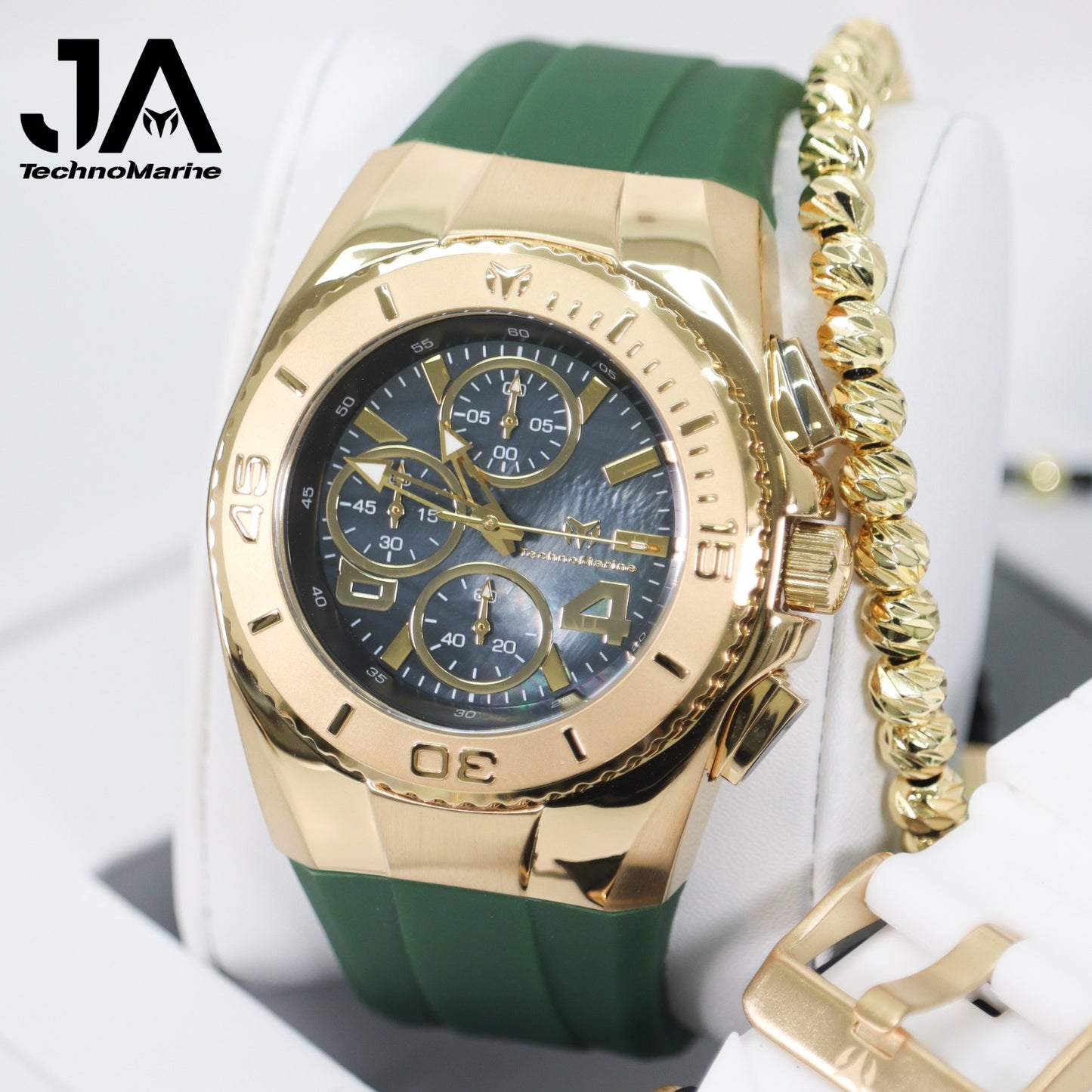 New Modelo 2025  TechnoMarine Cruise Original Men's Watch w/ Mother of Pearl Dial 44 mm, Black, Gold Green with Interchangeable Strap