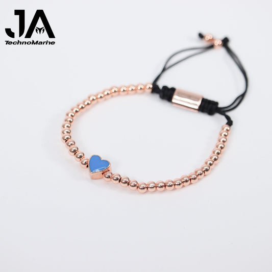 🎁 Pulsera De Corazón Azul Mujer Rose Gold Ajustable Stainless Steel (Discount)