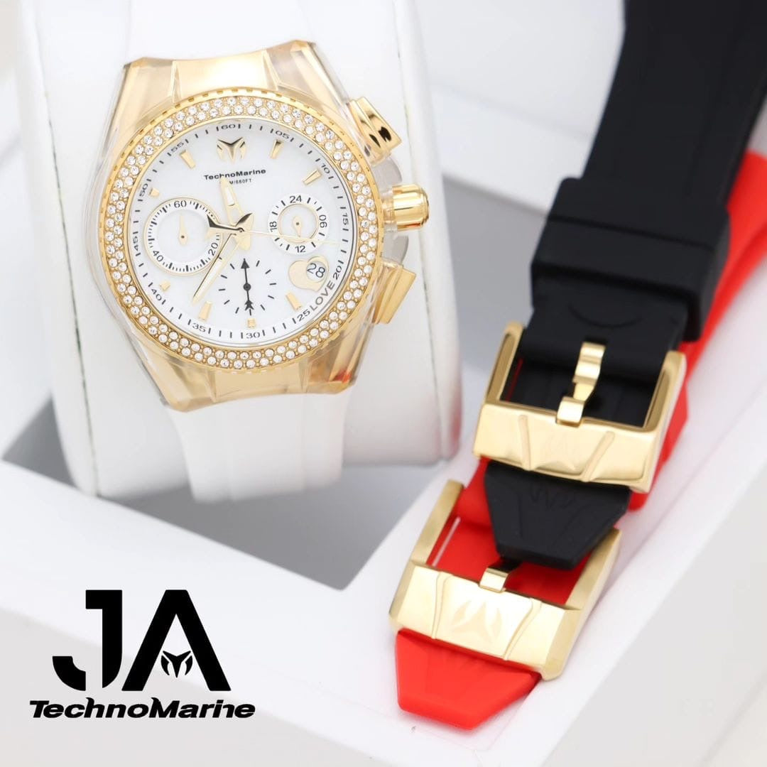 Technomarine Valentine Gold PVD Women's Watch 40.mm Tres Correas Clear, Blanca, negra